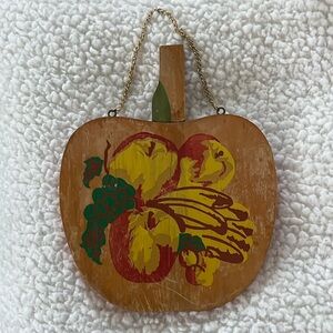 Antique Apple Shaped Hanging Cutting Board W/ Knife Fruit Pictured - 9.25” tall